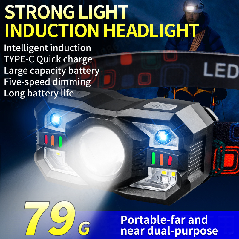 Running Headlamp - LED-inductiekoplamp, USB-oplaadbaar, fluorescerende kleur, sterk helder
